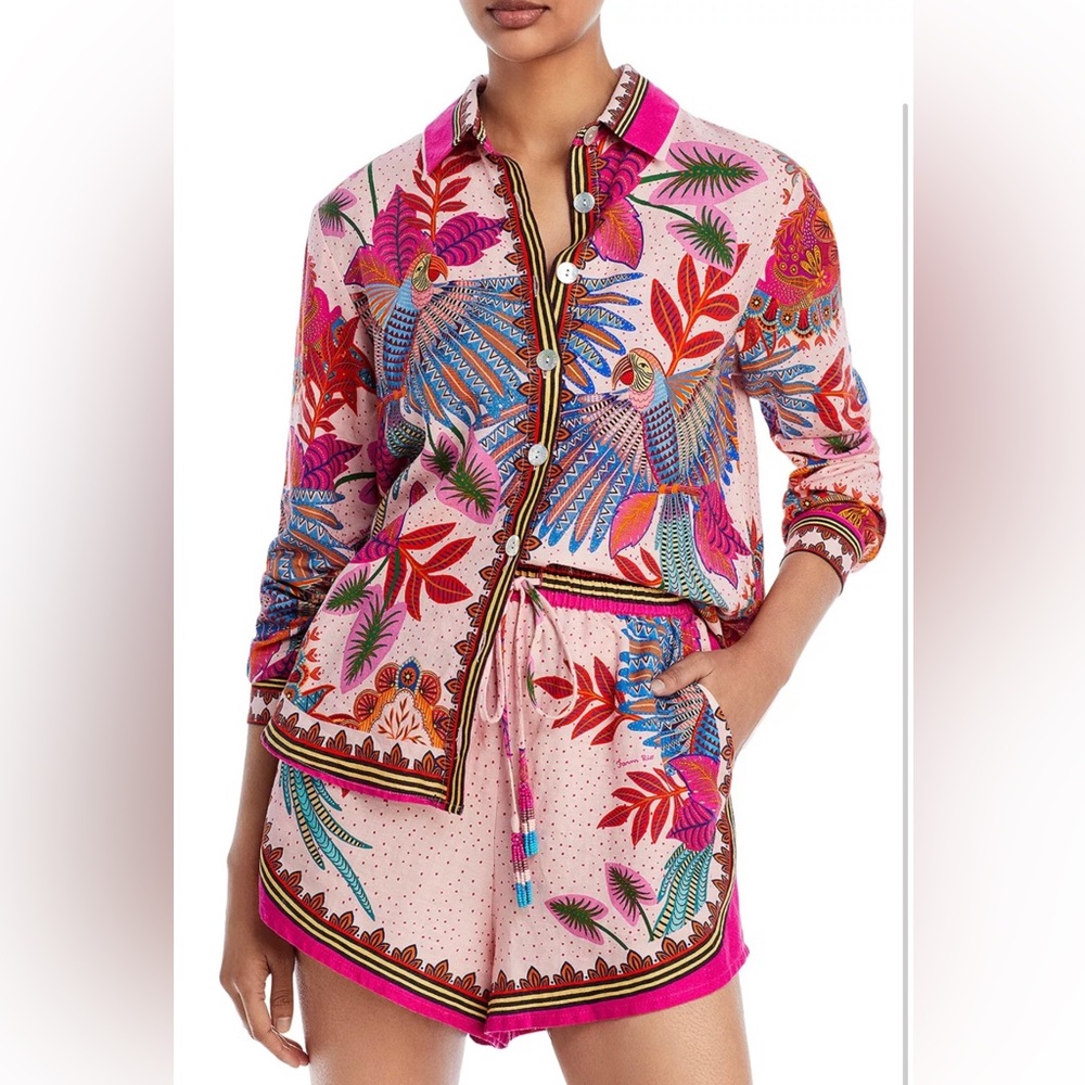 Farm Rio Macaw Button Down Shirt and Shorts two piece set - small